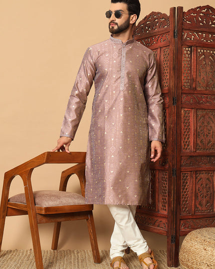 Rose Gold Jacquard Men Kurta Set for Festival