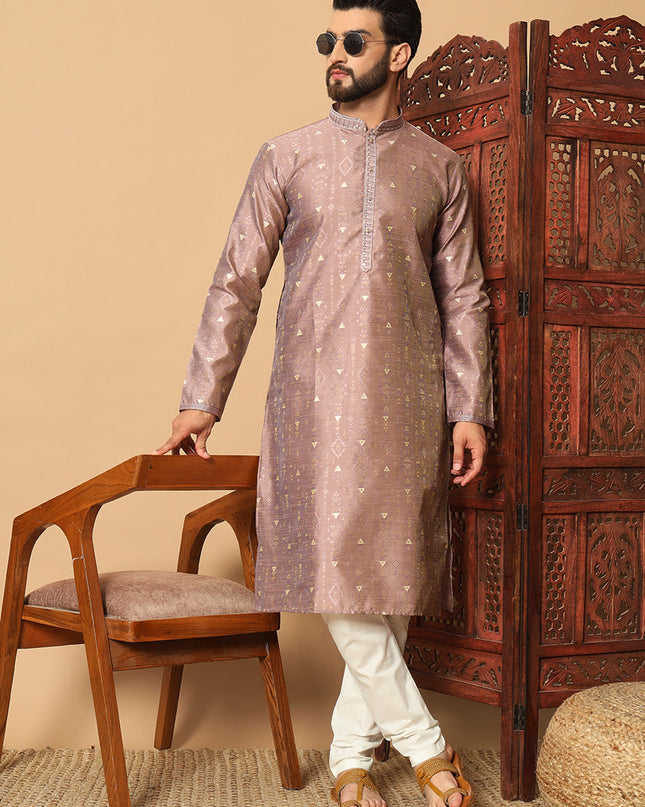 Rose Gold Jacquard Men Kurta Set for Festival