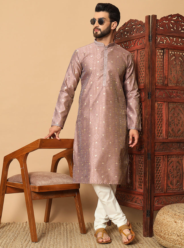 Rose Gold Jacquard Men Kurta Set for Festival