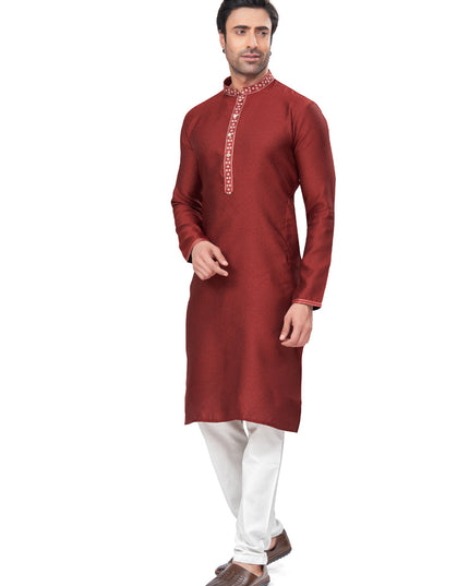 Maroon Jacquard Mens Kurta Pajama Set