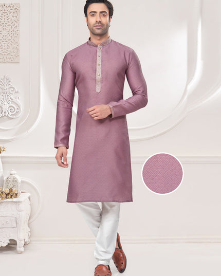 Mauve Jacquard Mens Kurta Pajama Set