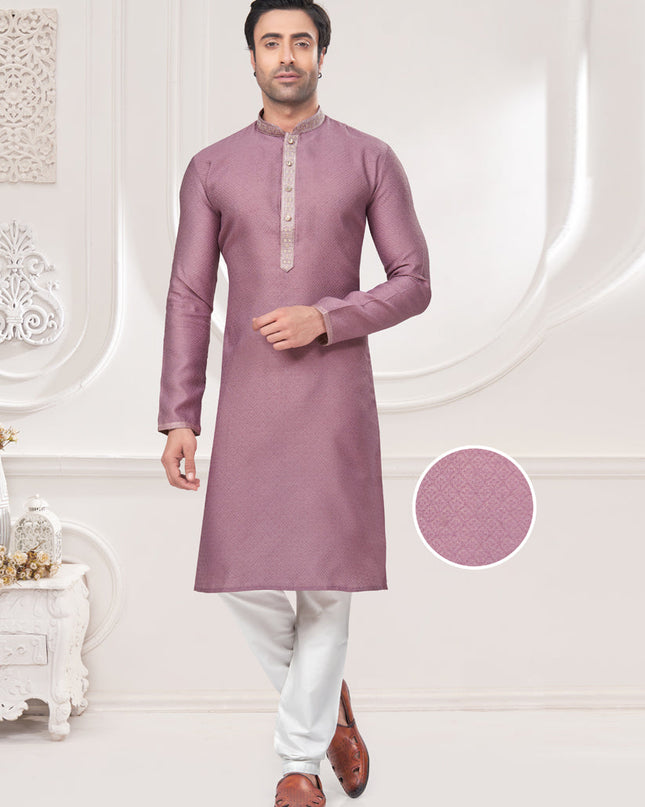 Mauve Jacquard Mens Kurta Pajama Set