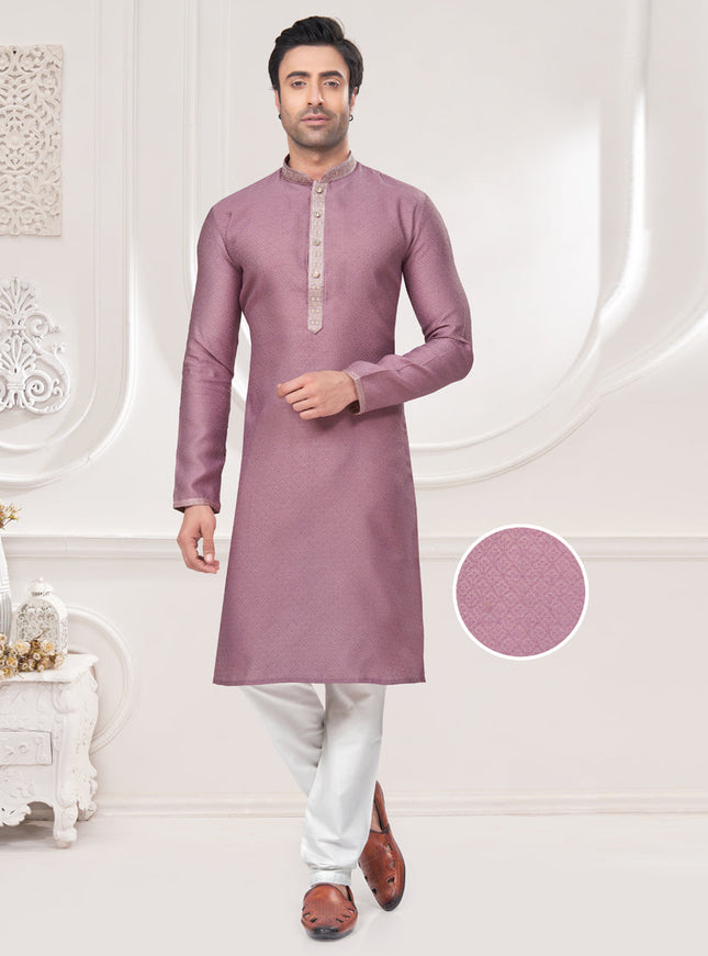 Mauve Jacquard Mens Kurta Pajama Set