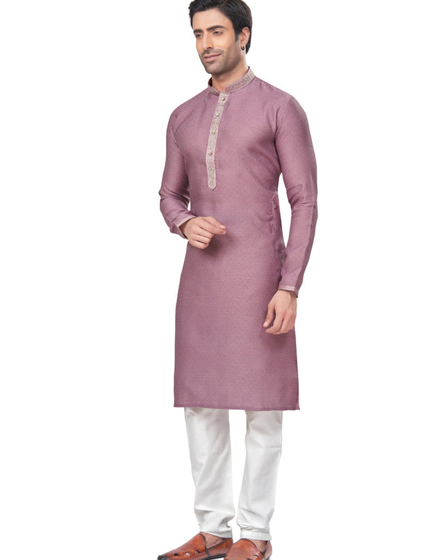 Mauve Jacquard Mens Kurta Pajama Set
