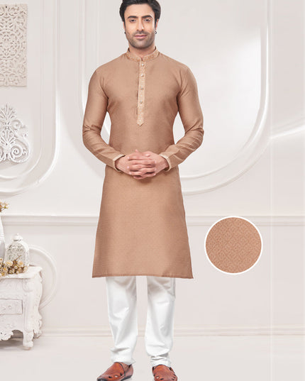Beige Jacquard Mens Kurta Pajama Set