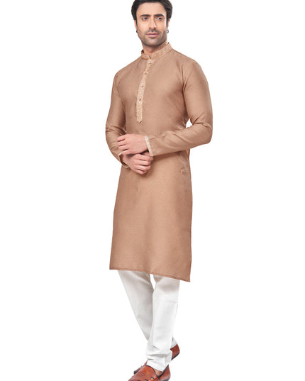 Beige Jacquard Mens Kurta Pajama Set