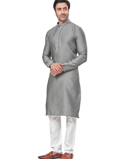 Smoke Grey Jacquard Mens Kurta Pajama Set
