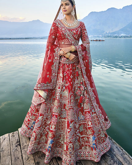 Hot Red Silk Embroidered Bridal Lehenga Choli