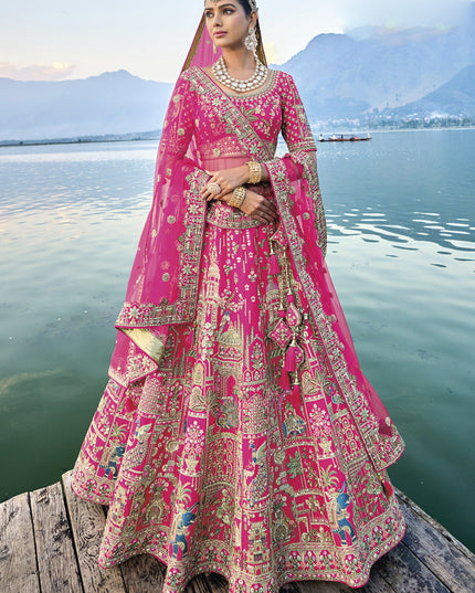 Rani Pink Silk Embroidered Bridal Lehenga Choli