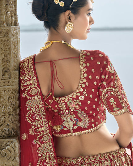 Crimson Red Silk Embroidered Bridal Lehenga Choli