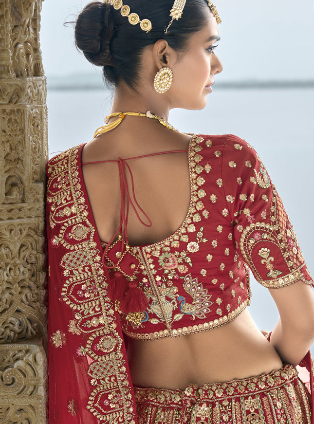 Crimson Red Silk Embroidered Bridal Lehenga Choli