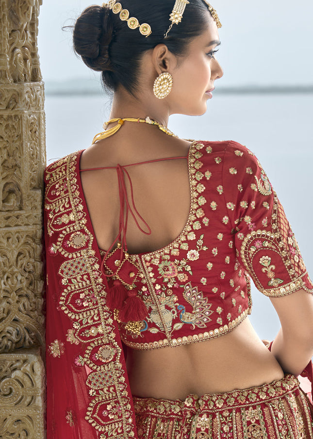 Crimson Red Silk Embroidered Bridal Lehenga Choli