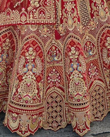 Crimson Red Silk Embroidered Bridal Lehenga Choli