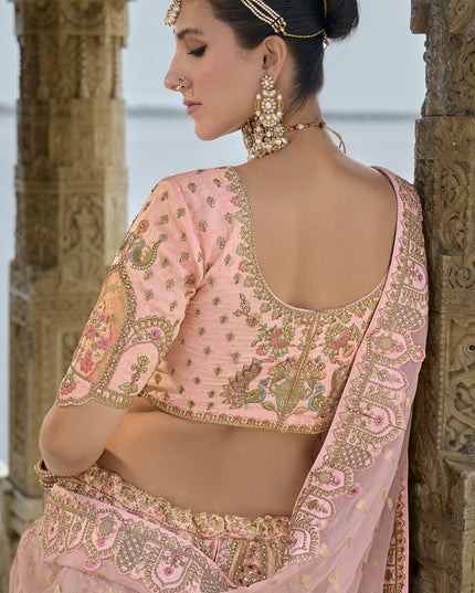 Blush Pink Silk Embroidered Bridal Lehenga Choli
