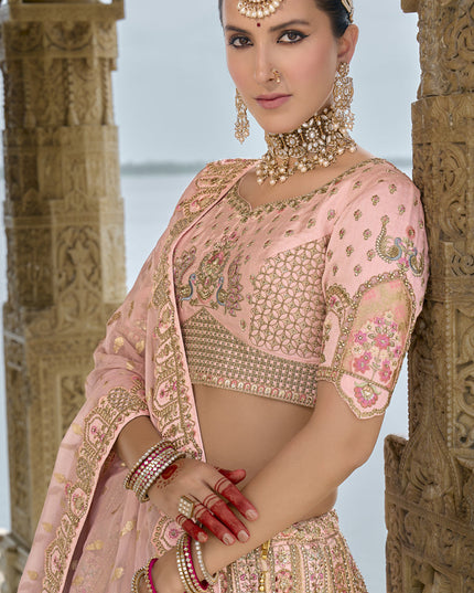 Blush Pink Silk Embroidered Bridal Lehenga Choli