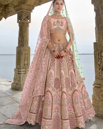 Blush Pink Silk Embroidered Bridal Lehenga Choli
