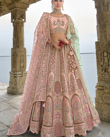 Blush Pink Silk Embroidered Bridal Lehenga Choli