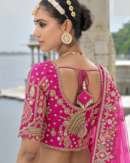 Rani Pink Silk Embroidered Bridal Lehenga Choli