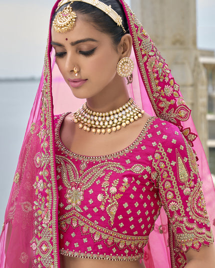 Rani Pink Silk Embroidered Bridal Lehenga Choli