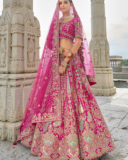 Rani Pink Silk Embroidered Bridal Lehenga Choli