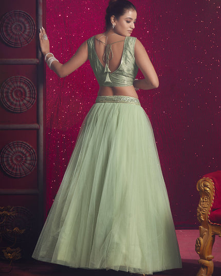 Pastel Green Net Designer Wedding Lehenga Choli