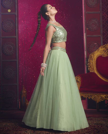 Pastel Green Net Designer Wedding Lehenga Choli