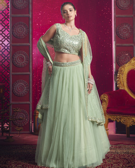 Pastel Green Net Designer Wedding Lehenga Choli