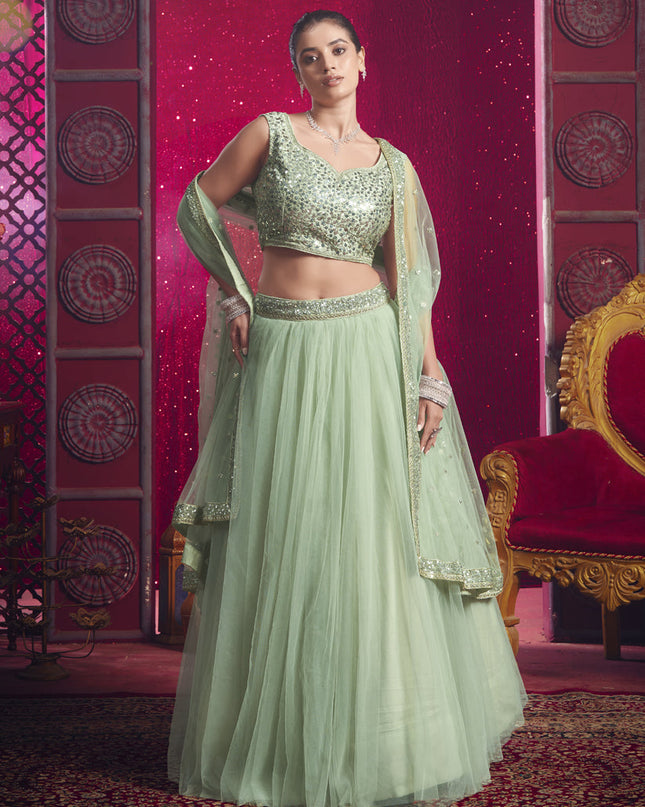 Pastel Green Net Designer Wedding Lehenga Choli