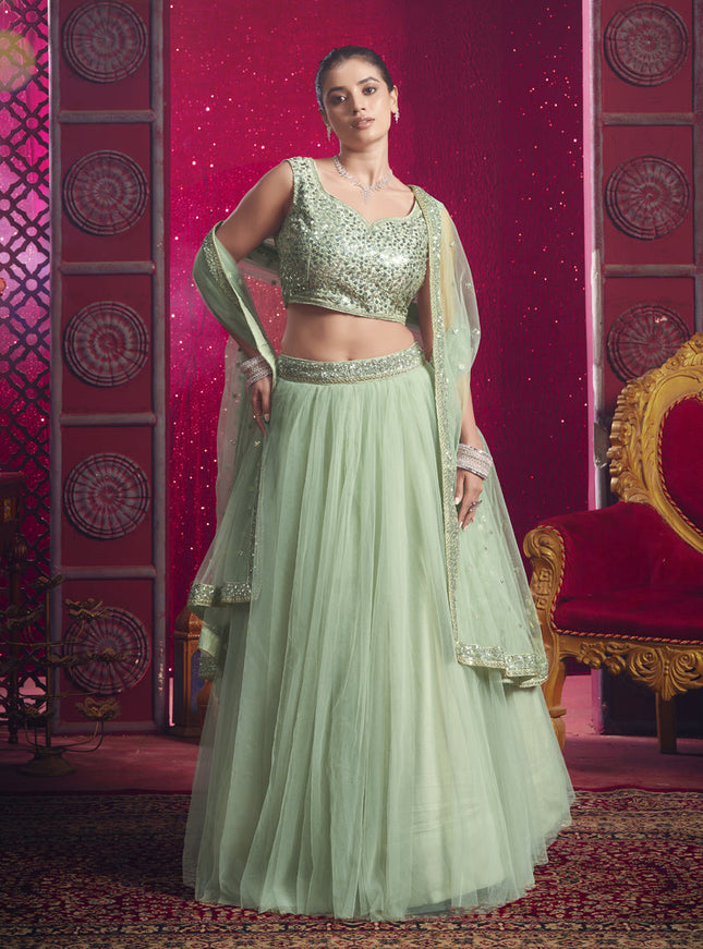 Pastel Green Net Designer Wedding Lehenga Choli