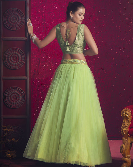 Spring Green Net Designer Wedding Lehenga Choli