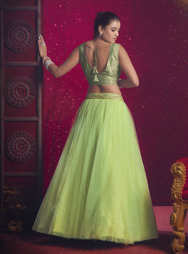 Spring Green Net Designer Wedding Lehenga Choli