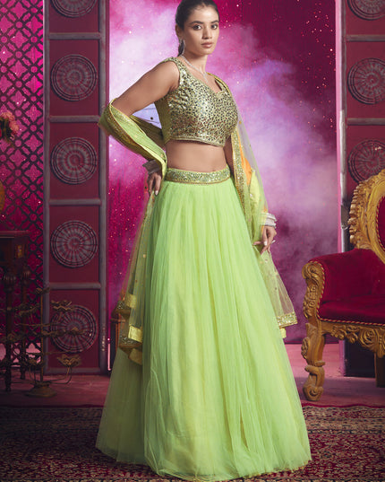 Spring Green Net Designer Wedding Lehenga Choli