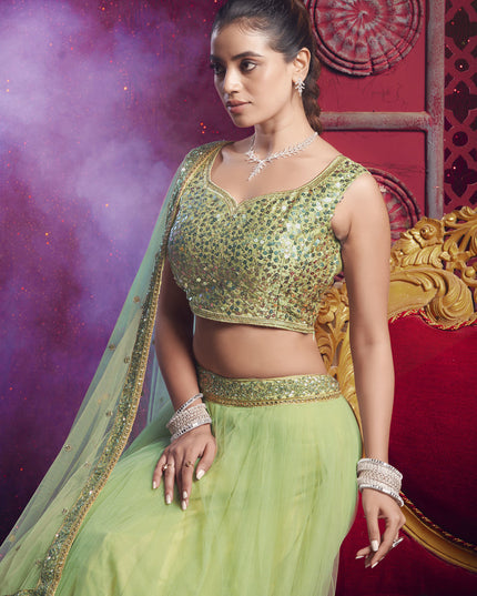 Spring Green Net Designer Wedding Lehenga Choli