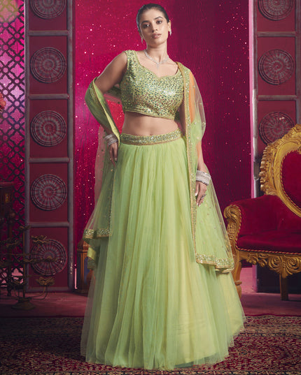 Spring Green Net Designer Wedding Lehenga Choli