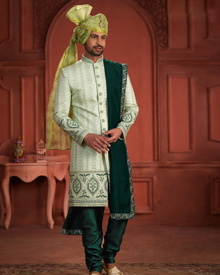 Pastel Green Pure Silk Designer Wedding Sherwani