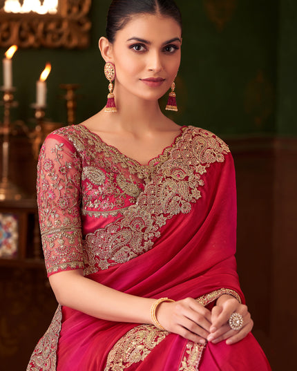 Amazing Gajari Chiffon Embroidered Saree for Wedding