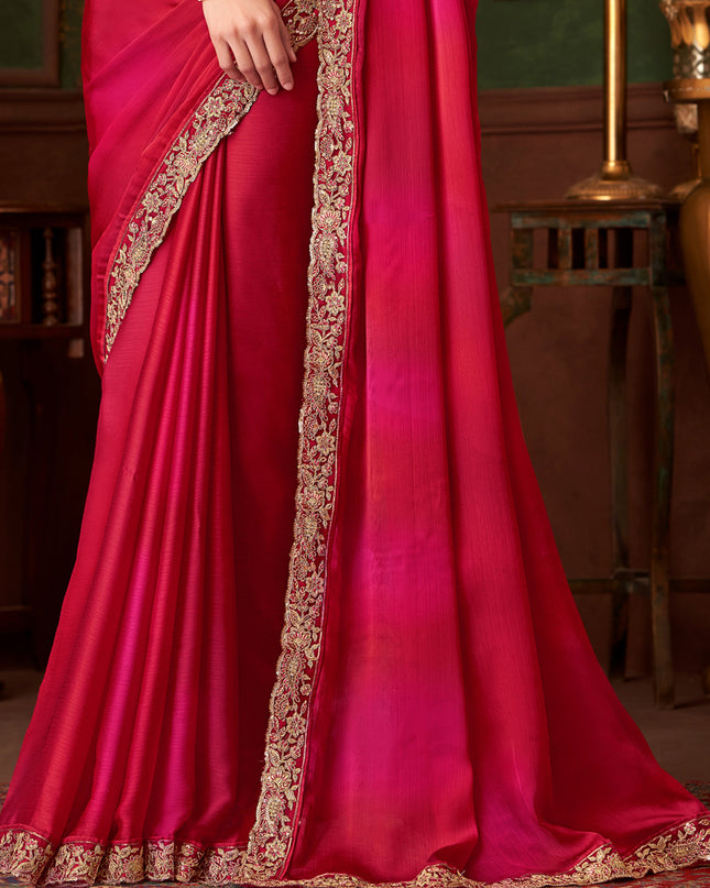 Amazing Gajari Chiffon Embroidered Saree for Wedding