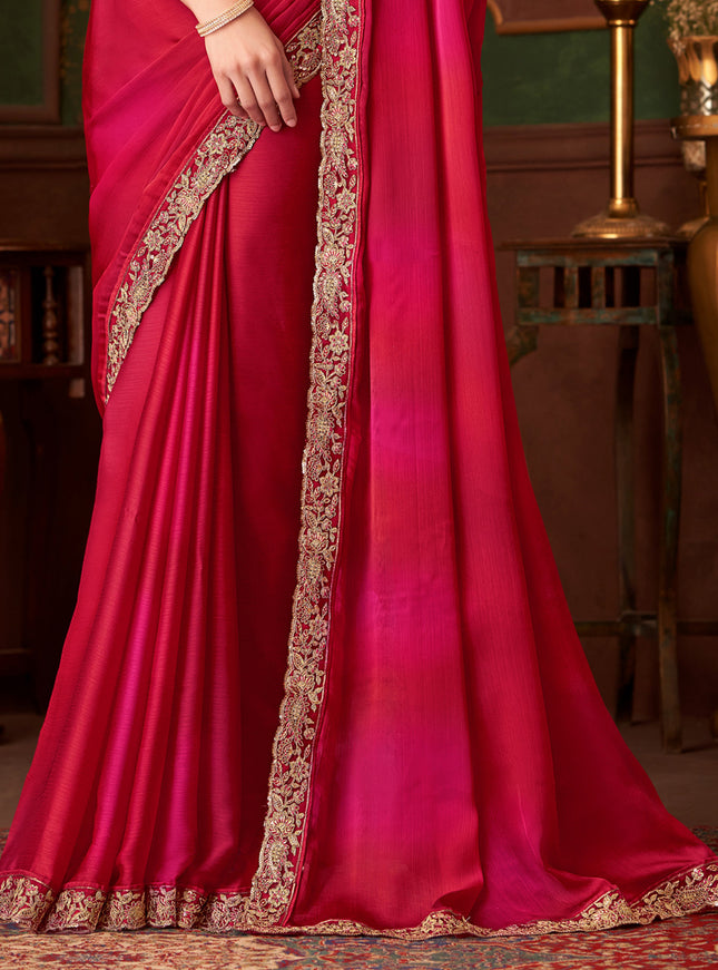 Amazing Gajari Chiffon Embroidered Saree for Wedding