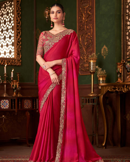 Amazing Gajari Chiffon Embroidered Saree for Wedding
