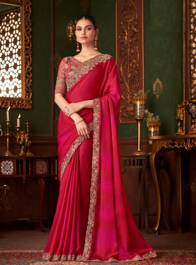Amazing Gajari Chiffon Embroidered Saree for Wedding