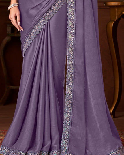 Fascinating Mauve Silk Chiffon Embroidered Saree for Wedding