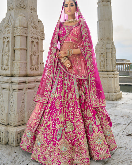 Rani Pink Silk Embroidered Bridal Lehenga Choli