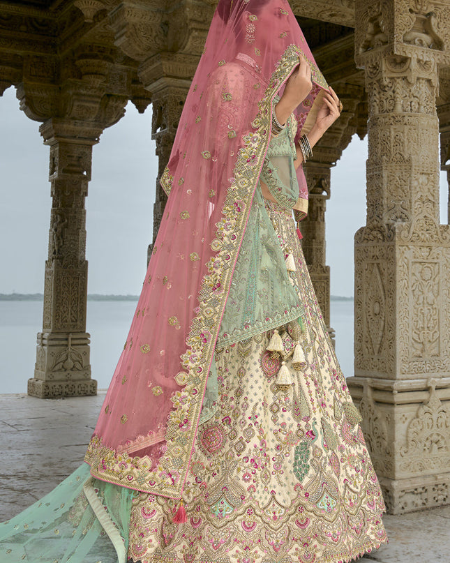 Ivory Silk Embroidered Bridal Lehenga Choli