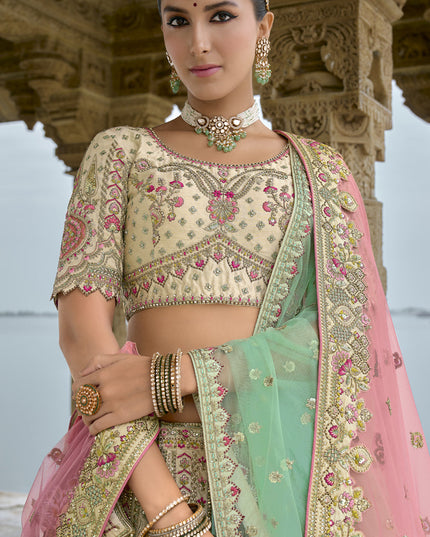 Ivory Silk Embroidered Bridal Lehenga Choli