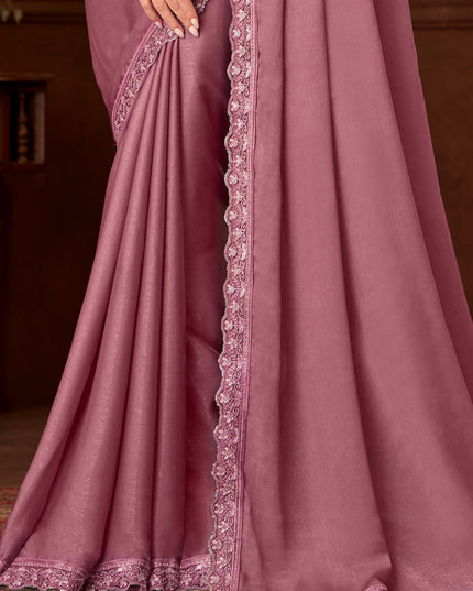 Ravishing Old Rose Silk Georgette Embroidered Saree for Wedding