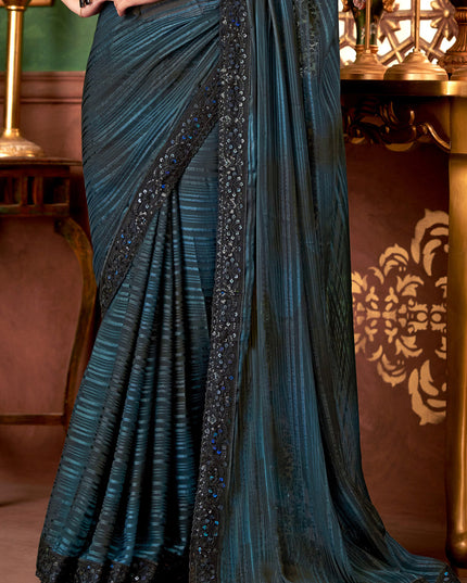 Bewitching Peacock Blue Silk Embroidered Saree for Wedding
