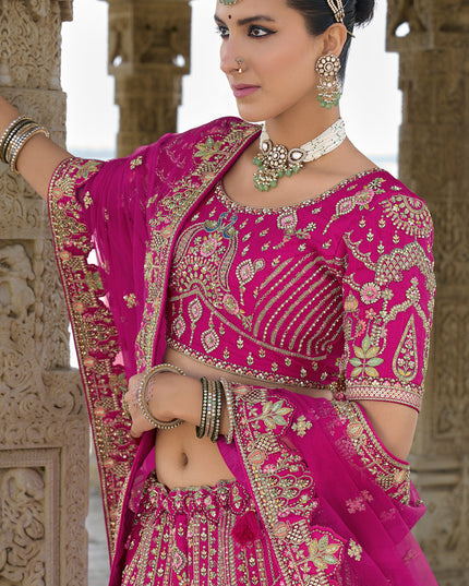 Rani Pink Silk Embroidered Bridal Lehenga Choli