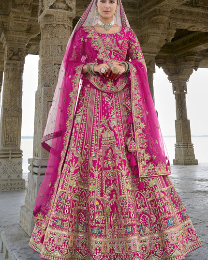 Rani Pink Silk Embroidered Bridal Lehenga Choli