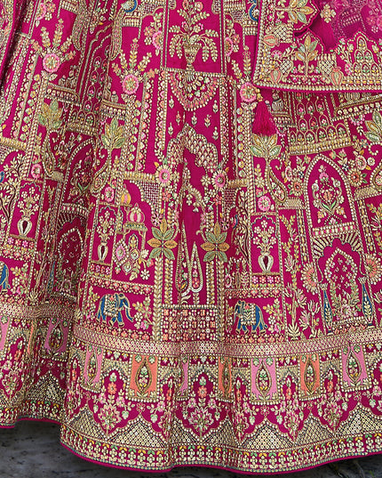 Rani Pink Silk Embroidered Bridal Lehenga Choli