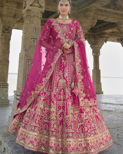 Rani Pink Silk Embroidered Bridal Lehenga Choli